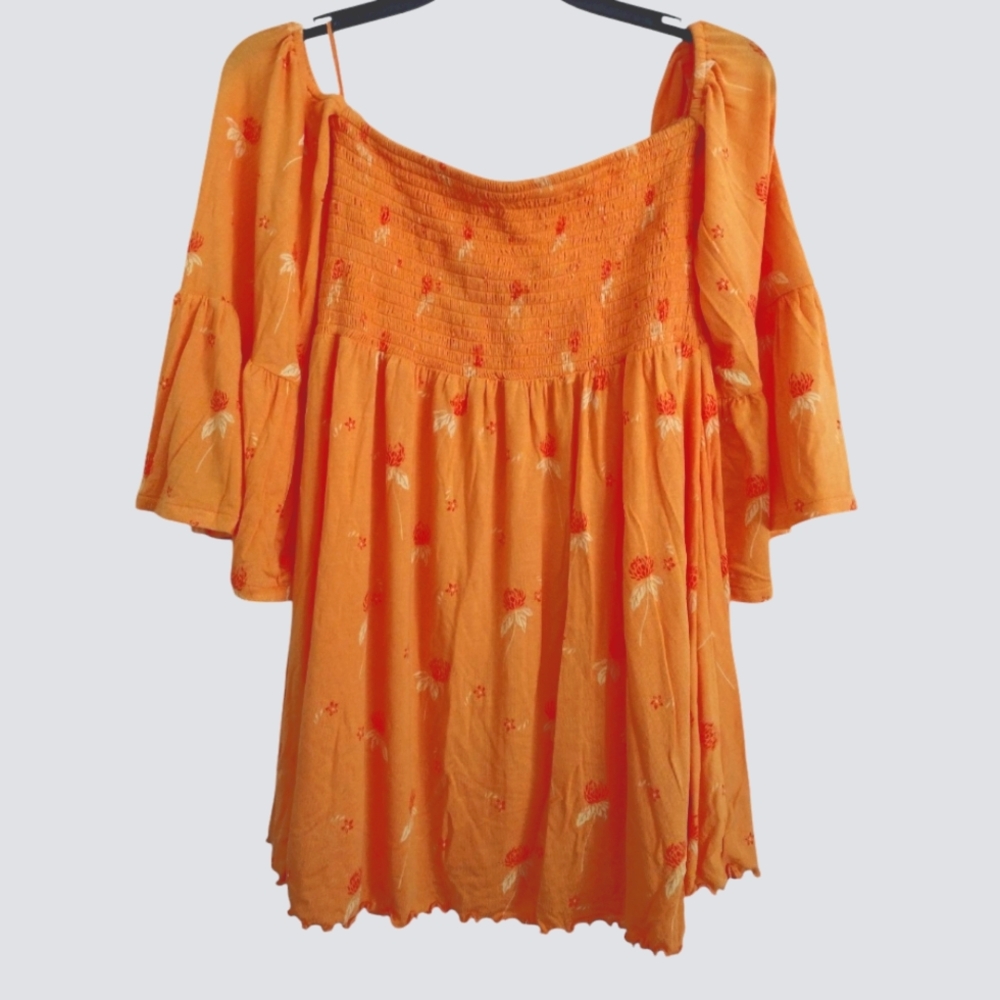 Free People Lana Orange Floral Off The Shoulder Tunic Top Size Medium